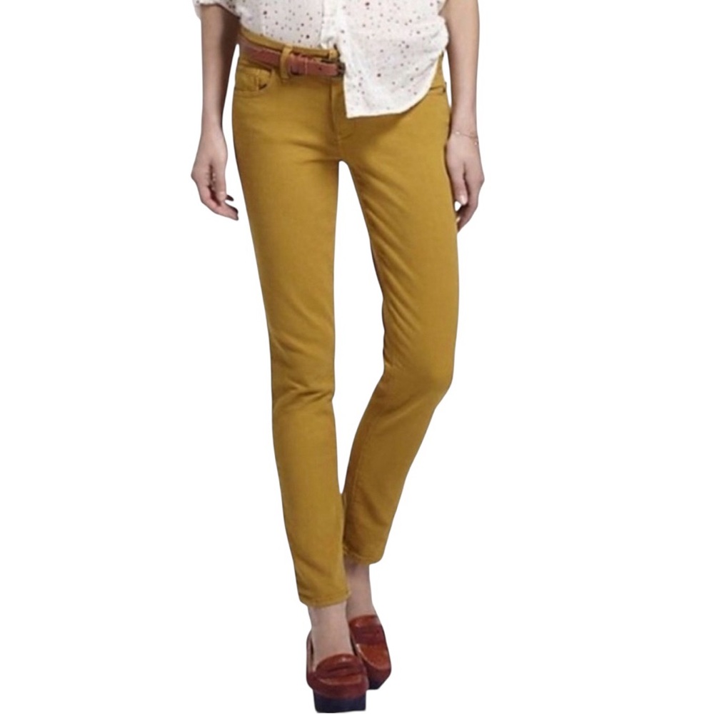 Anthropologie Pilcro And The Letterpress Stet Mustard Yellow Skinny Jeans Sz 28